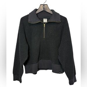 Victoria's Secret VS PINK Black Sherpa Teddy Bear Fleece 1/4 Zip Pullover LARGE